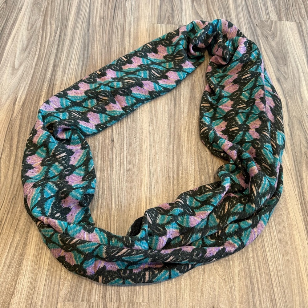 Staring at Stars Teal and Pink Scarf with Black Fringe